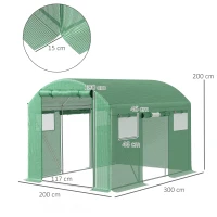 Outsunny 9.8 x 6.6ft Walk-In Polytunnel Greenhouse - Green(m-3)
