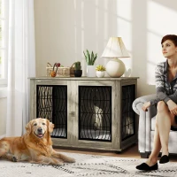 PawHut Indoor Dog Crate Furniture End Table with Soft Washable Cushion, Lockable Front Door, for Extra Large Dogs - Grey(m-2)