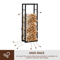 HOMCOM Metal Firewood Log Holder Tall Firewood Rack Indoor Outdoor Fireplace Wood Storage Shelf, Black, 60Wx25Dx150Hcm(m-5)