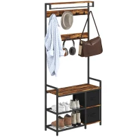 HOMCOM Industrial-Style Multi-Use Hallway Tree - Brown/Black(m-10)