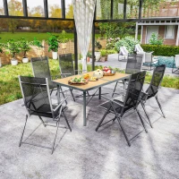 Outsunny Garden Table for 6, 150 cm Rectangular Outdoor Dining Table with 5 cm Umbrella Hole, Wood Effect Top, Rust Resistant Frame, for Patio, Balcony, Terrace, Natural Wood Finish(m-8)