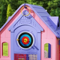 AIYAPLAY 5-in-1 Playhouse for Kids Outdoor Indoor with Basketball Hoop, Football Goal, Dartboard, Ring Toss for 2-5 Years, Pink(m-8)