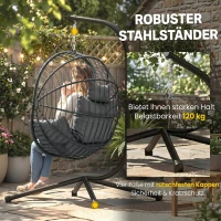Outsunny Outdoor Hängesessel Hängesessel, inkl. Polster, Egg-Chair, 120 cm x 106 cm x 188 cm,  Grau(m-4)