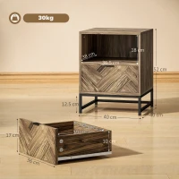 HOMCOM Bedside Table with Drawer and Shelf, Side End Table with Steel Legs for Living Room, Bedroom, Brown Wood Effect(m-3)