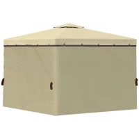 Outsunny 3 x 3(m) Patio Gazebo Canopy Garden Pavilion Tent Shelter with 2 Tier Water Repellent Roof, Mosquito Netting and Curtains, Aluminium Frame, Beige(m-9)
