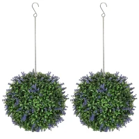 HOMCOM Set of 2 Artificial Plant Topiary Balls, UV-protected Fake Decorative Plants, Purple(m-1)