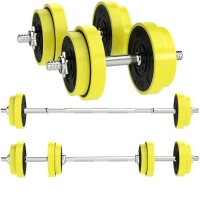 HOMCOM 20KGS 2-In-1 Dumbbell & Barbell Adjustable Set Strength Muscle Exercise Fitness Plate Bar Clamp Rod Home Gym Sports Area, Yellow(m-10)