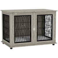 PawHut Indoor Dog Crate Furniture End Table with Soft Washable Cushion, Lockable Front Door, for Extra Large Dogs - Grey(m-1)