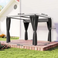Outsunny 3 x 3(m) Retractable Pergola, Garden Gazebo Shelter with Curtains, for Grill, Patio, Deck, Charcoal Grey(m-3)