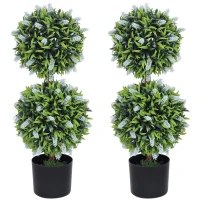 HOMCOM Set of 2 Decorative Artificial Plants Ball Trees with Lavender Flowers in Pot Fake Plants for Home Indoor Outdoor Decor, 70cm, Blue(m-10)