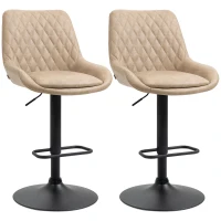 HOMCOM Retro Bar Stools Set of 2, Adjustable Kitchen Stool, Upholstered Bar Chairs with Back, Swivel Seat, Light Khaki(m-10)