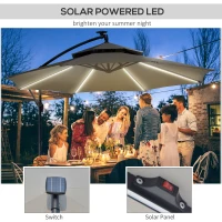 Outsunny 3m LED Light Overhanging Parasol - Light Grey(m-4)