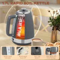 HOMCOM Stainless Steel Panel Kettle and Toaster Set - Grey(m-4)