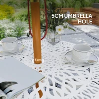 Outsunny 3 Piece Garden Bistro Set, Cast Aluminium Outdoor Furniture Set with Umbrella Hole for Balcony, Porch, Patio, White(m-5)