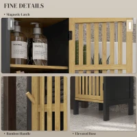HOMCOM Bamboo-Blend Retro Cut-Out Bathroom Storage Unit, with Cupboard(m-7)