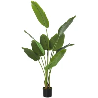 HOMCOM 160cm Tall Artificial Bird of Paradise Plant, Faux Banana Leaf Tree with PEVA Leaves and Flocking, Decorative Palm Tree in Pot for Home Office Decor, Green(m-11)