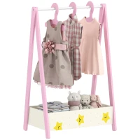 AIYAPLAY Baby Clothing Rack with Hangers, Storage Shelf for Bedroom, Star Theme, for Ages 3-6, Pink(m-10)