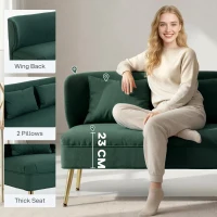 HOMCOM 2 Seater Sofa, Linen-look Fabric Small Sofa with Wing Back, Thick Seat, Metal Legs, Dark Green(m-5)