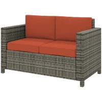 Outsunny Rattan Sofa, 2 Seater Garden Furniture with Soft Padded Cushion and Armrests, Wicker Garden Loveseat for Patio, Grey(m-11)