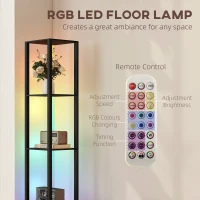HOMCOM RGB LED Floor Lamp with Shelves, Modern Dimmable Standing Lamp with Remote Control, Adjustable Brightness & Speed for Living Room, Bedroom, Office, Black(m-4)