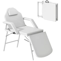 HOMCOM Portable Massage Table, 3 Section Adjustable Beauty Bed, Foldable Massage Bed with Face Hole, Recliner Chair with Removable Headrest and Armrests for Spa, Lash, Tattoo, White(m-10)