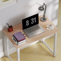 HOMCOM Computer Desk, Writing Table, 100 x 60 x 76cm Workstation for Home Office, Study with Metal Frame, Simple Assembly, White(m-9)