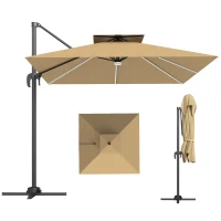 Outsunny 2.5m Cantilever Parasol with Solar Powered LED Lights, 360° Rotation, Tilt Adjustment, Crank Handle, Khaki(m-10)