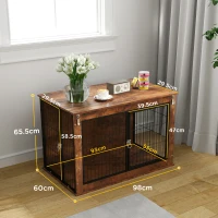 PawHut Dog Crate Furniture with Openable Top, Two Doors, for Large Dogs, Rustic Brown(m-3)