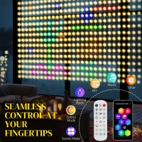 HOMCOM LED Curtain Lights, Smart Curtain Fairy Plug In, Colour Changing Wall Lights with Remote, App, Dynamic DIY Hanging Window String Lights for Bedroom Living Room, 3x3(m), 400 RGBIC LED(m-5)