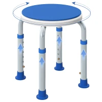 HOMCOM 360° Swivel Shower Chair, Height Adjustable Aluminium Shower Stool with Non-Slip Feet for Disabled, Elderly, Blue(m-10)