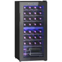 HOMCOM 32-Bottle Narrow Wine Fridge, with Lights - Black(m-10)