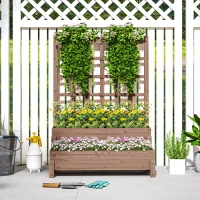 Outsunny 2-Tier Raised Garden Bed with Trellis, Wooden Elevated Planter Box with Drainage Holes, Outdoor Raised Planter for Climbing Plants, Fruits, Vegetables, Flowers, Brown(m-8)