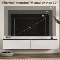 HOMCOM 160cm High Gloss Floating TV Unit Stand for TVs up to 70", Wall Mounted TV Cabinet with Storage Cupboards, White(m-6)