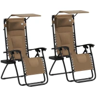 Outsunny Zero Gravity Lounger Chair Set of 2, Folding Reclining Patio Chair with Shade Cover, Cup Holder, Soft Cushion and Headrest for Poolside, Camping, Coffee(m-1)