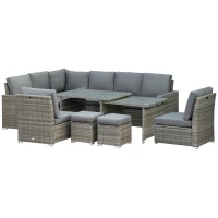 Outsunny Seven-Piece Rattan Garden Sofa Set, with Expanding Table - Grey(m-10)