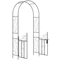 Outsunny Outdoor Garden Arch with Double Gates, Metal Garden Arbor for Climbing Plants, Roses, Vines, Wedding Arch for Outdoor, 125L x 38W x 227H cm, Black(m-1)