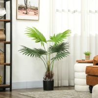 HOMCOM 94cm Artificial Palm Tree, Decorative Artificial Plant with Lifelike PEVA Leaves and Coconut Coir, Fake Tree with Plastic Pot and Flocking for Home Office Decor, Green(m-7)