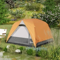 Outsunny 3-4 Person Camping Tent, Easy Set Up Waterproof Dome Tent with Sewn-in Groundsheet, Mesh Windows, Pocket and Hook for Camping, Hiking, Backpacking, Orange and Grey(m-9)