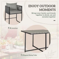 Outsunny 4 Seater Rattan Cube Garden Furniture Set, Rattan Dining Set with Cushions, Outdoor Dining Table and Chairs with Rectangular Wood Grain Plastic Top Table for Patio, Balcony, Grey(m-4)
