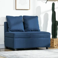 HOMCOM Convertible Single Sofa Bed with Thick Padded Seat, 3-in-1 Multi-Functional Sleeper Chair Bed with Magazine Pocket, for Living Room, Blue(m-2)
