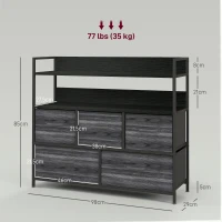HOMCOM Rustic Chest of Five Fabric Drawers - Black(m-3)