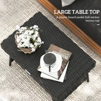 Outsunny Foldable Outdoor Side Table, Rattan Garden Coffee Table with Steel Frame, Space Saving Bistro Garden Furniture for Patio, Balcony, 60 x 41 x 41 cm, Black(m-4)