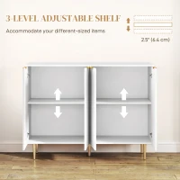 HOMCOM Sideboard Buffet Cabinet, Modern Kitchen Storage Cabinet with Adjustable Shelves and Metal Legs, White(m-5)