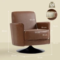 HOMCOM Upholstered Swivel Accent Chair with Thick Padding, Brown(m-3)