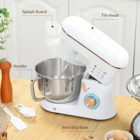 HOMCOM Stand Mixer, 5L Food Mixer for Baking, 6 Speeds and Pulse Setting, 1400W Cake Electric Kitchen Mixer with Dough Hook, Whisk, Stainless Steel Bowl, Splash Guard, Beater, White(m-9)