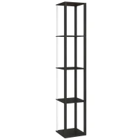 HOMCOM RGB LED Floor Lamp with Shelves, Modern Dimmable Standing Lamp with Remote Control, Adjustable Brightness & Speed for Living Room, Bedroom, Office, Black(m-1)