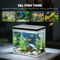 PawHut 26L Glass Fish Tank With Filter System, LED Lights, Water Pump, White(m-5)