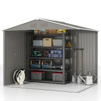 Outsunny 8 x 6ft Outdoor Garden Storage Shed, Metal Tool House with Ventilation and Sliding Doors, Light Grey(m-7)