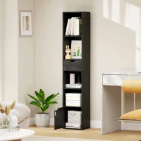 HOMCOM 4 Open-Shelf Bookshelf Rack with Cabinet and Drawer, 30x24x158 cm, Black(m-5)