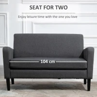 HOMCOM Linen Modern-Curved 2-Seat Sofa Loveseat w/ Thick Cushion Wood Legs Foot Pads Single Compact Home Furniture Grey(m-6)